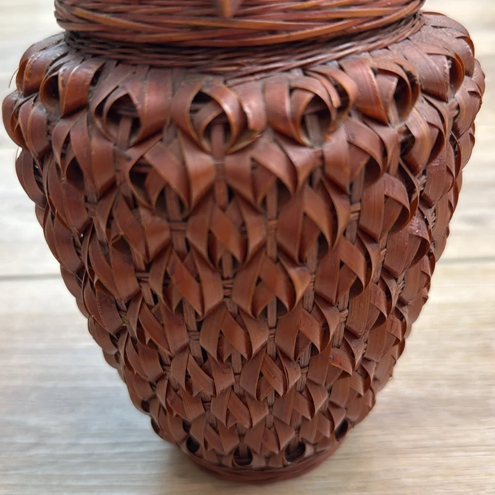 Vintage Owl Basket Jar‎ Figural Wicker Owl Boho Woodland Cottagecore Cabin